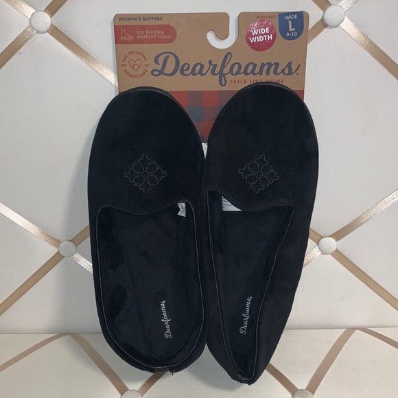 🌲Dearfoams Gel Memory Foam Black House Slippers - Picture 1 of 4